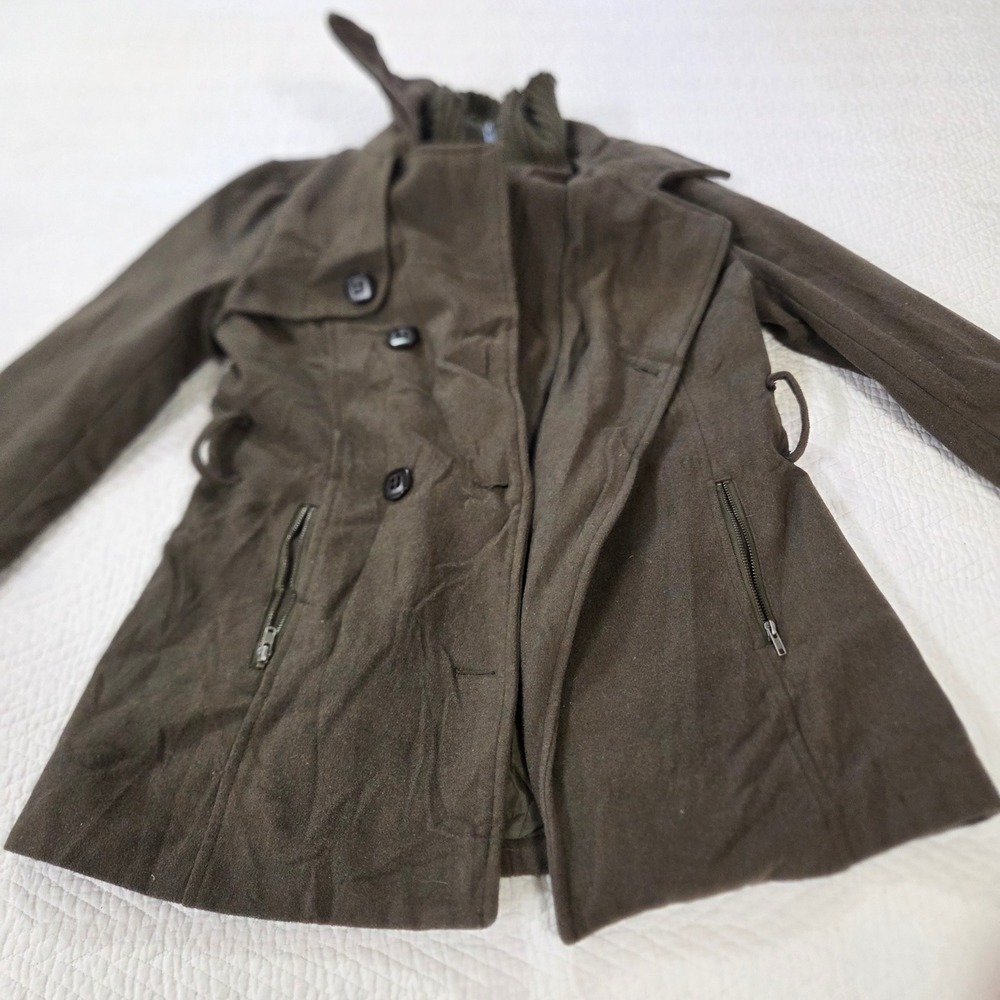 Ci Sono by Cavalini Olive Green Double Breasted Trench Coat Peacoat Small